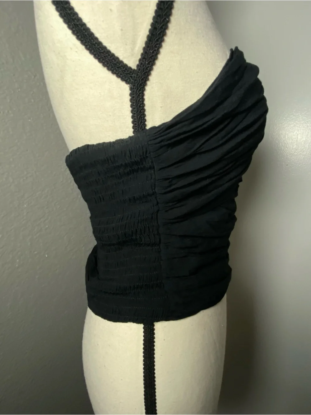 Aqua Black Ruched Chiffon Halter Top Size Small